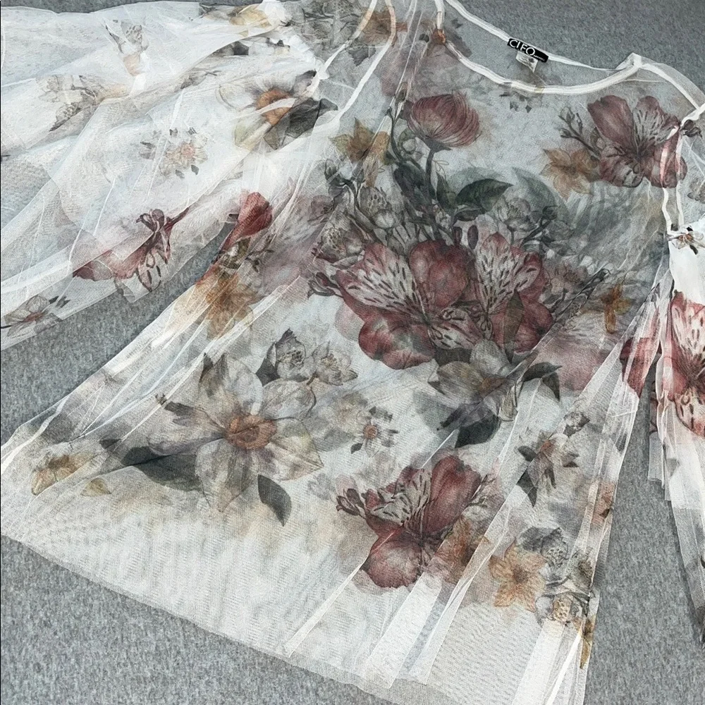 Fairy Floral Mesh Tunic Top Womens 3X Sheer Bell Sleeve Woodland Festival Beach - Picture 11 of 11